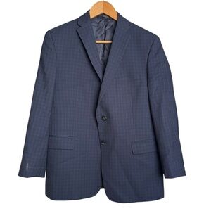 Michael Kors Plaid Two Button Wool Blazer Jacket Boys Size 16 Husky Navy Blue